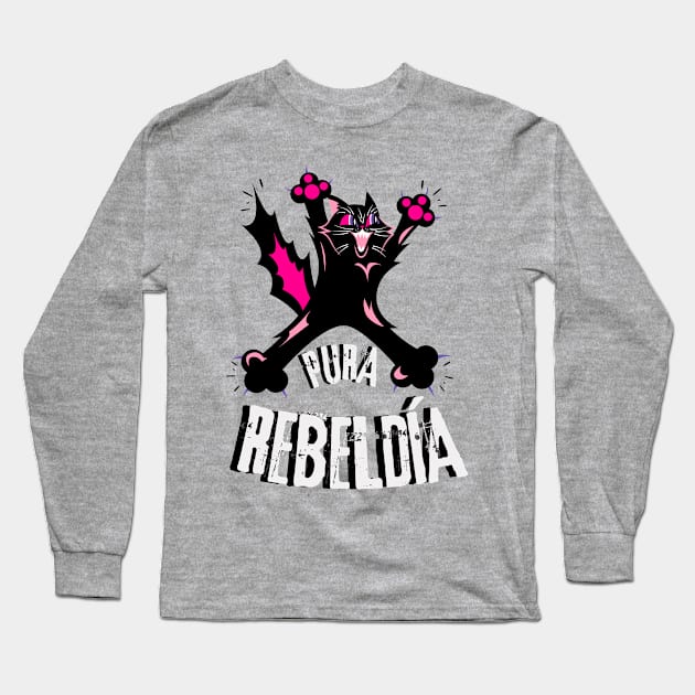 Pure rebellion! Rebellious cat jumping and enjoying life Long Sleeve T-Shirt by Rebeldía Pura
